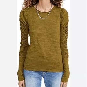 Free People We the Free Top Women’s XS Olive Green Natasha Ruched Sleeve